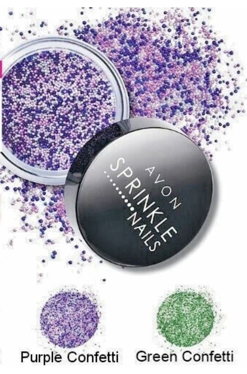 2 LOT – Avon Sprinkle Nails Decorations PURPLE & GREEN Confetti 3D Nail Art NEW!