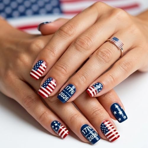 250th Anniversary Press on Nails 4th of July Stars Stripes US 250th 1779-2026