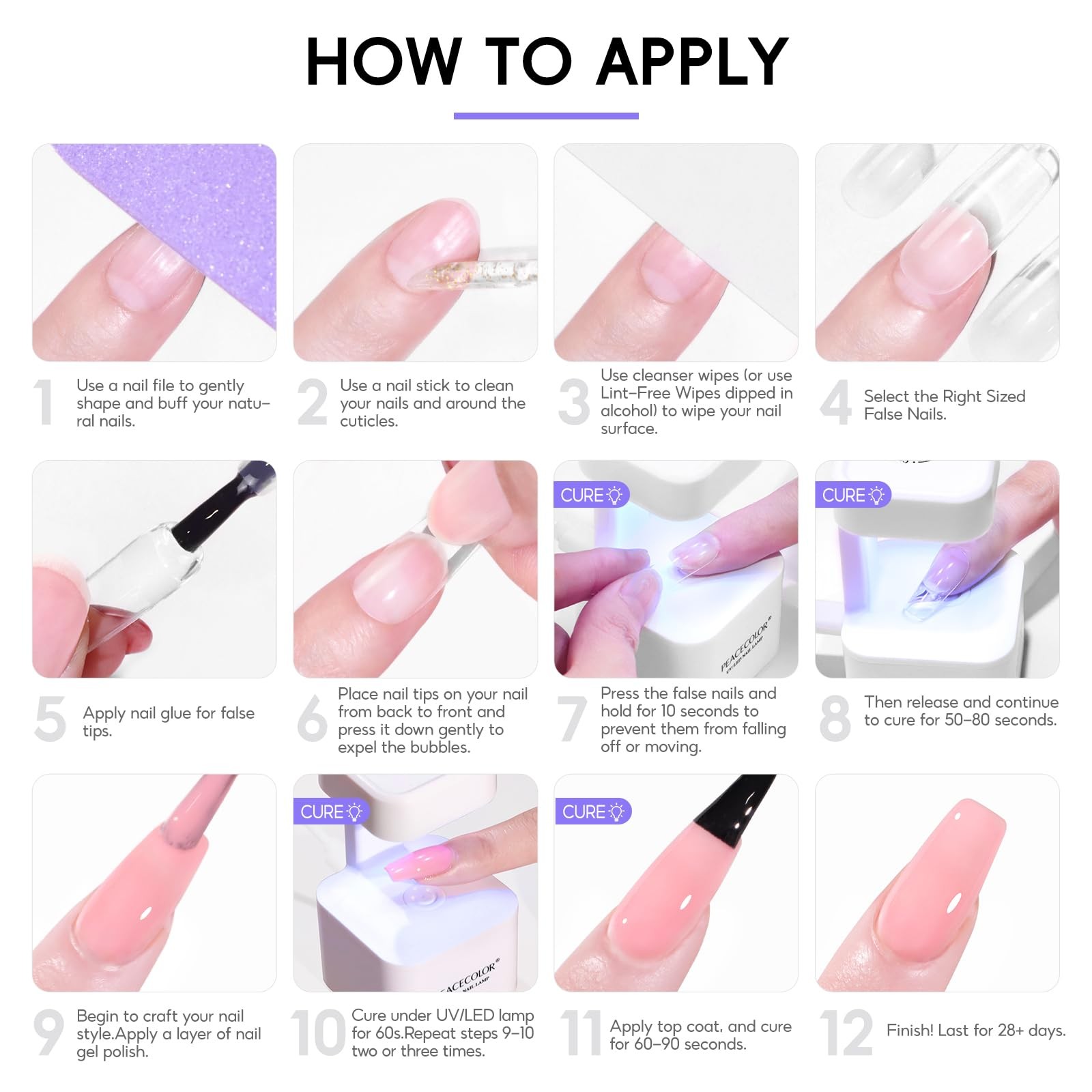 Gel Nail Kit, 240Pcs Short Medium Coffin Nail Tips with U V Lamp 2 Colors Jel…