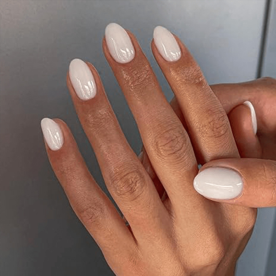 60pcs Almond Press on Nails, Solid Cream White Glossy Round Minimal Nails