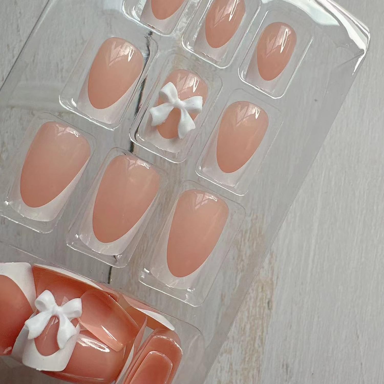 Chic 24Pcs Press On Nails in Glossy Nude Pink with White French Tips – Easy Wear