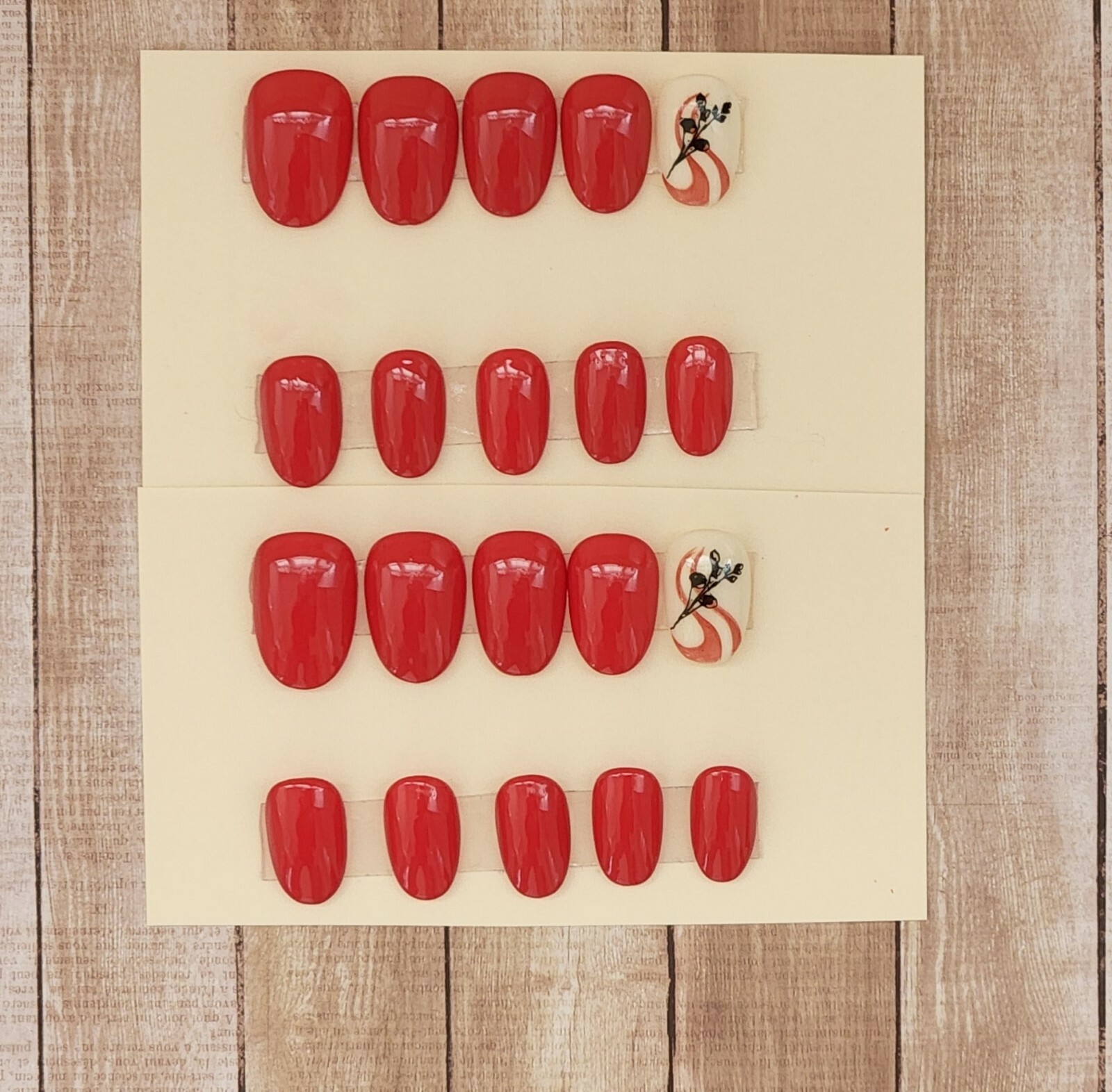 Custom Press On Handmade Gel Nails Crimson Abstract Stamped Oval Short 20 Tips