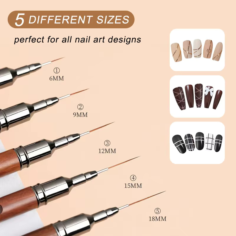 Wooden Nail Art Liner Brushes for Fine Detail Nail Design Painting