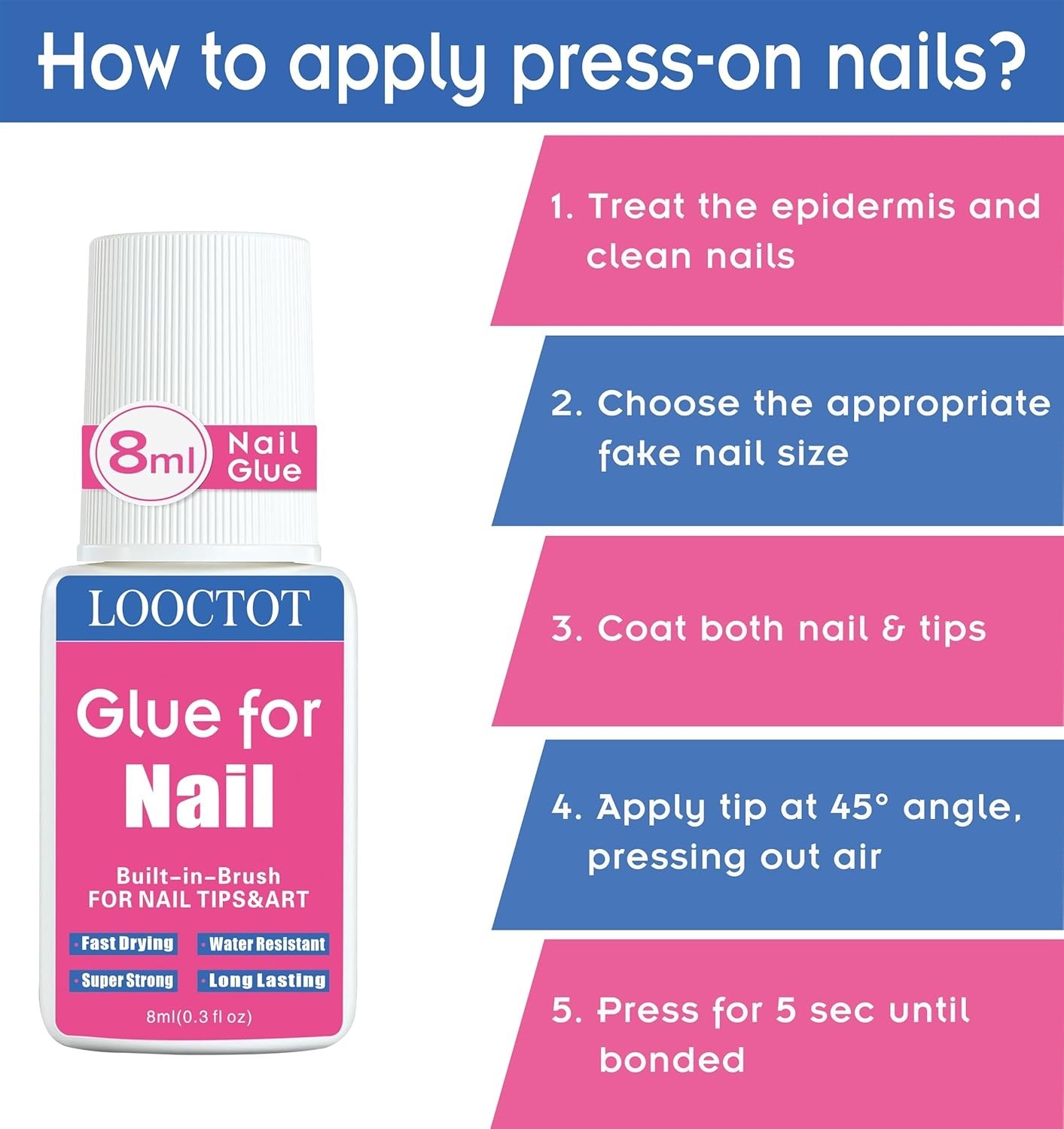 Super Strong Nail Cement 8ml*2 for Acrylic & Press On Nails – Waterproof Formula