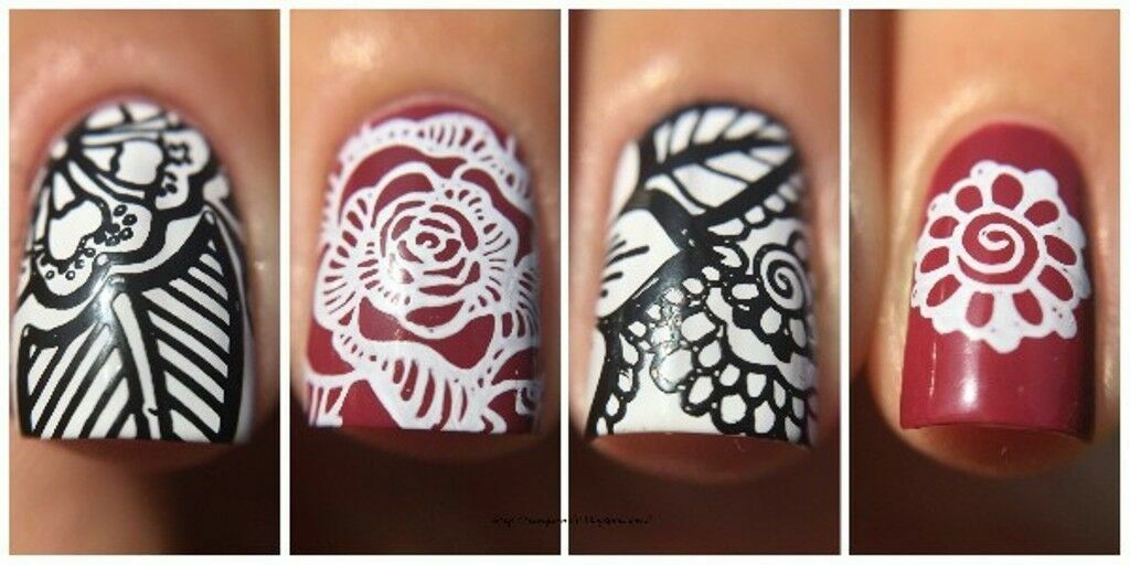 Nail Art Stamp Template Arabesque Flower Design Image Stamper Scraper Kit BP 98