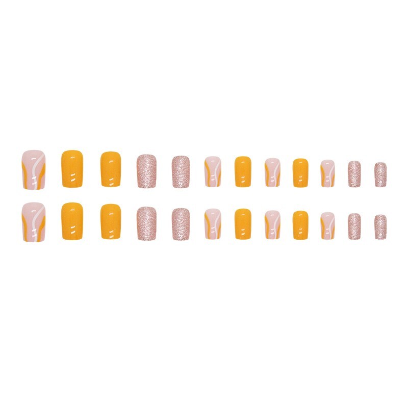 Press On Nails Medium Square Fashion Reusable Nail Tips Kit Nails Glue Gel Fake
