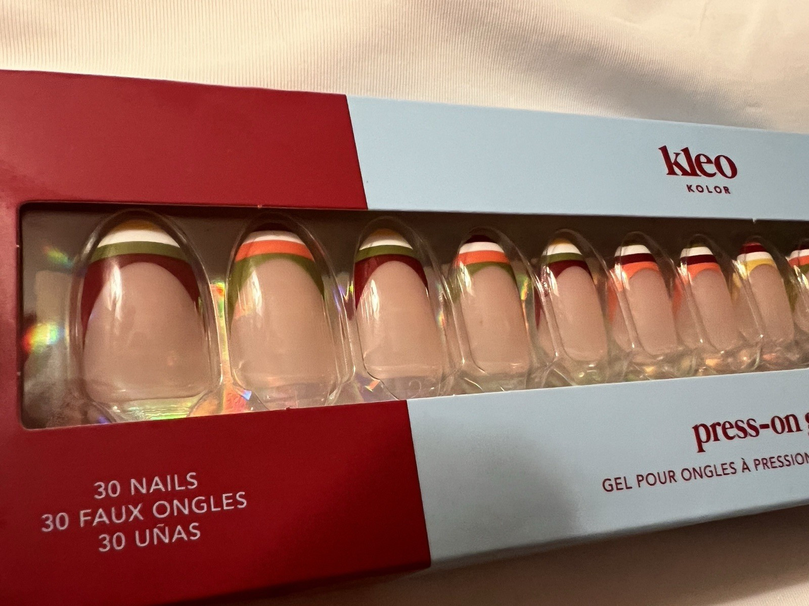 NEW Kleo Kolor Press-On Gel Nails French Tip Tres Prep-Med. Almond PMD294