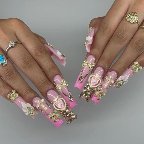 160pcs Gold Nail Charms 3D Butterfly Cherry Heart Cross Bow Star Dollar Flower C