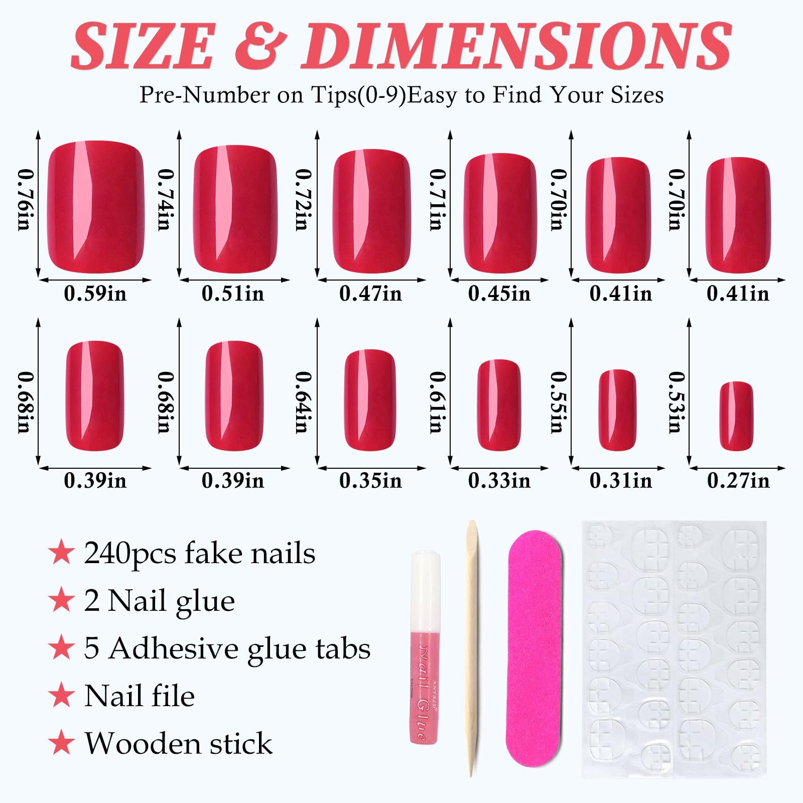 LoveOurHome 240pc Square Press on Nails Short Fake 0 Fl Oz (Pack of 240), Red