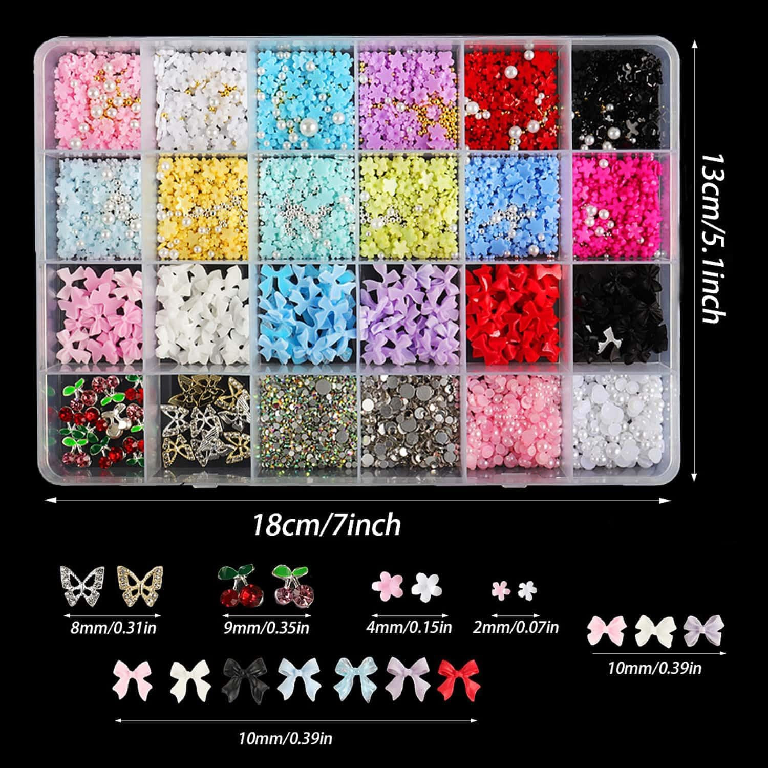 3200PCS 3D Nail Charms Set – Bulk Bow Nail & Flower Nail Charm, Flatback Pearls,