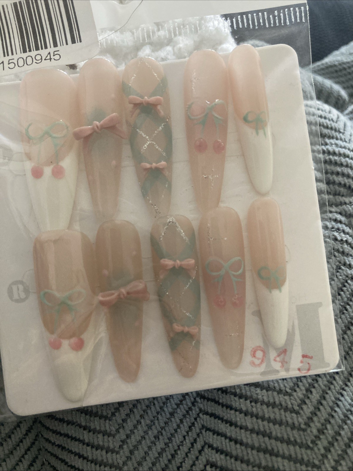 Lot of 10 Packs Glue On Nails Size M Rhinestone 3D Bling False Nail Art Long New