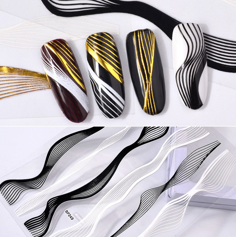 3D Nail Stickers French Design Stripe Lines Geometry Nail Decals Decoration NH9