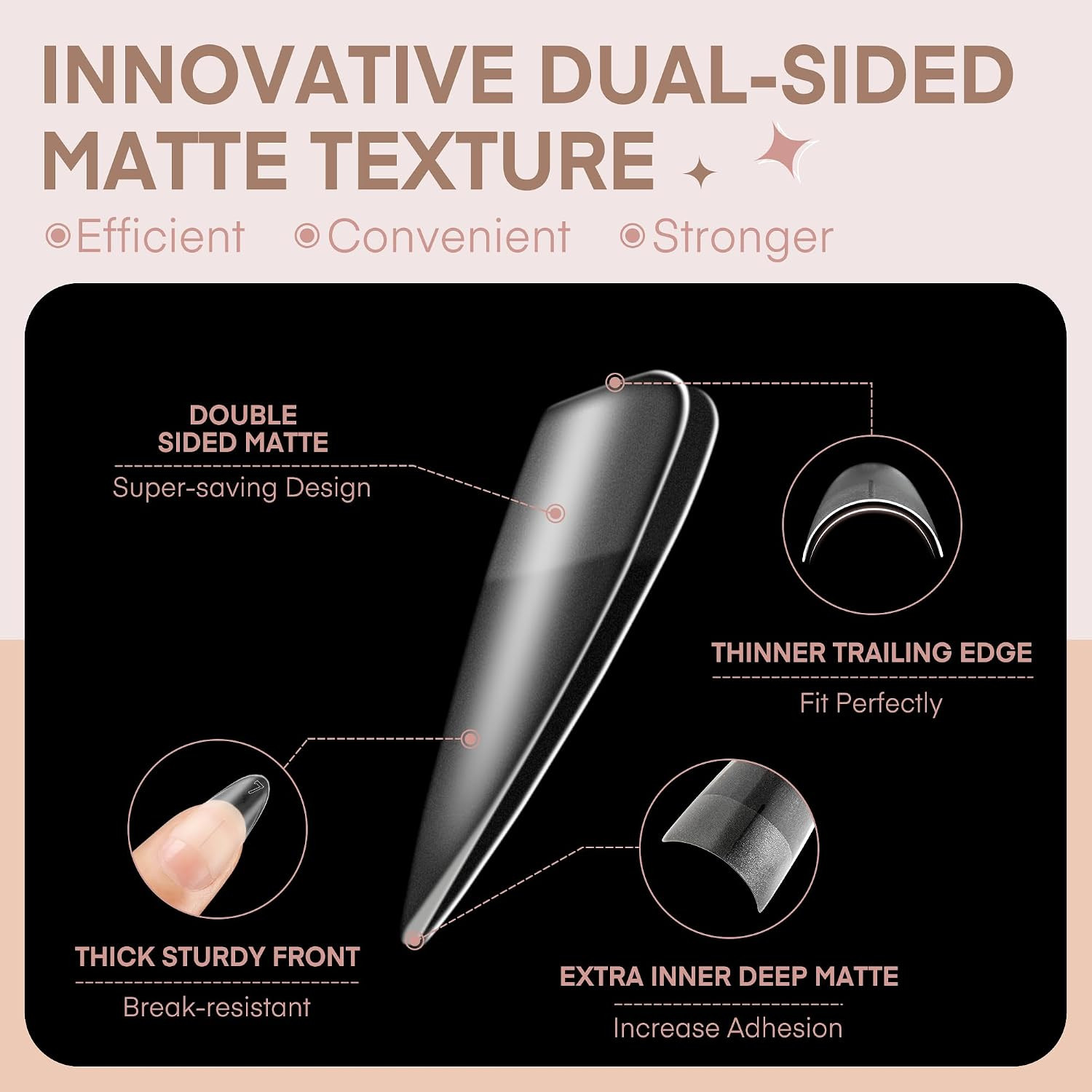Medium Almond Shape Nail Tips Half Cover 360Pcs Medium Nails Double Sided Matte