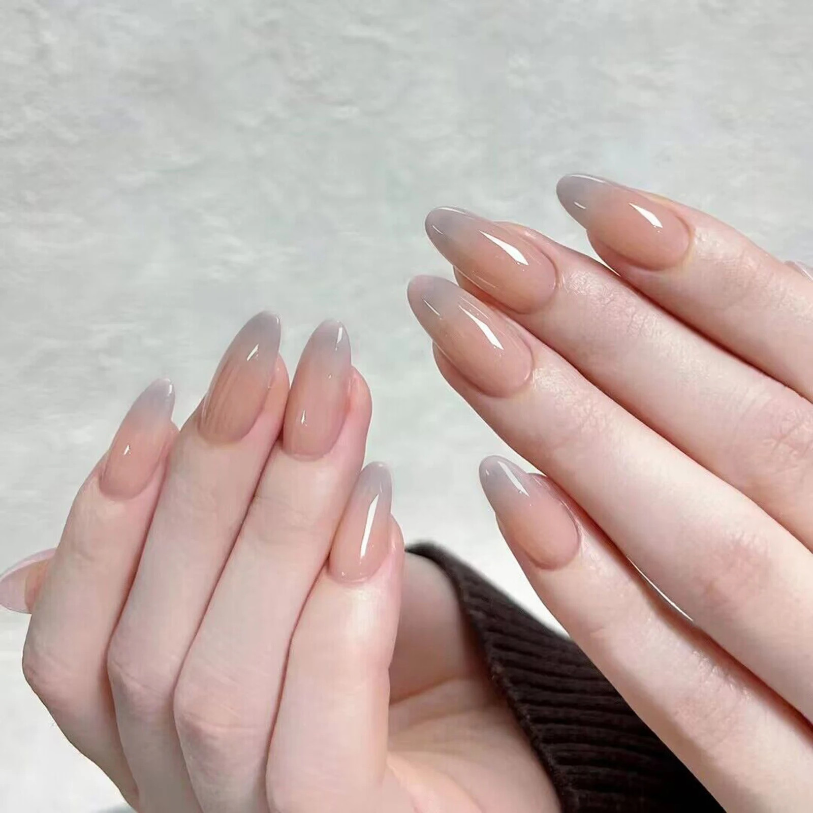 Sweet Gradient Pink Fake Nails Round Head Korean Style Press On Nails 24pcs