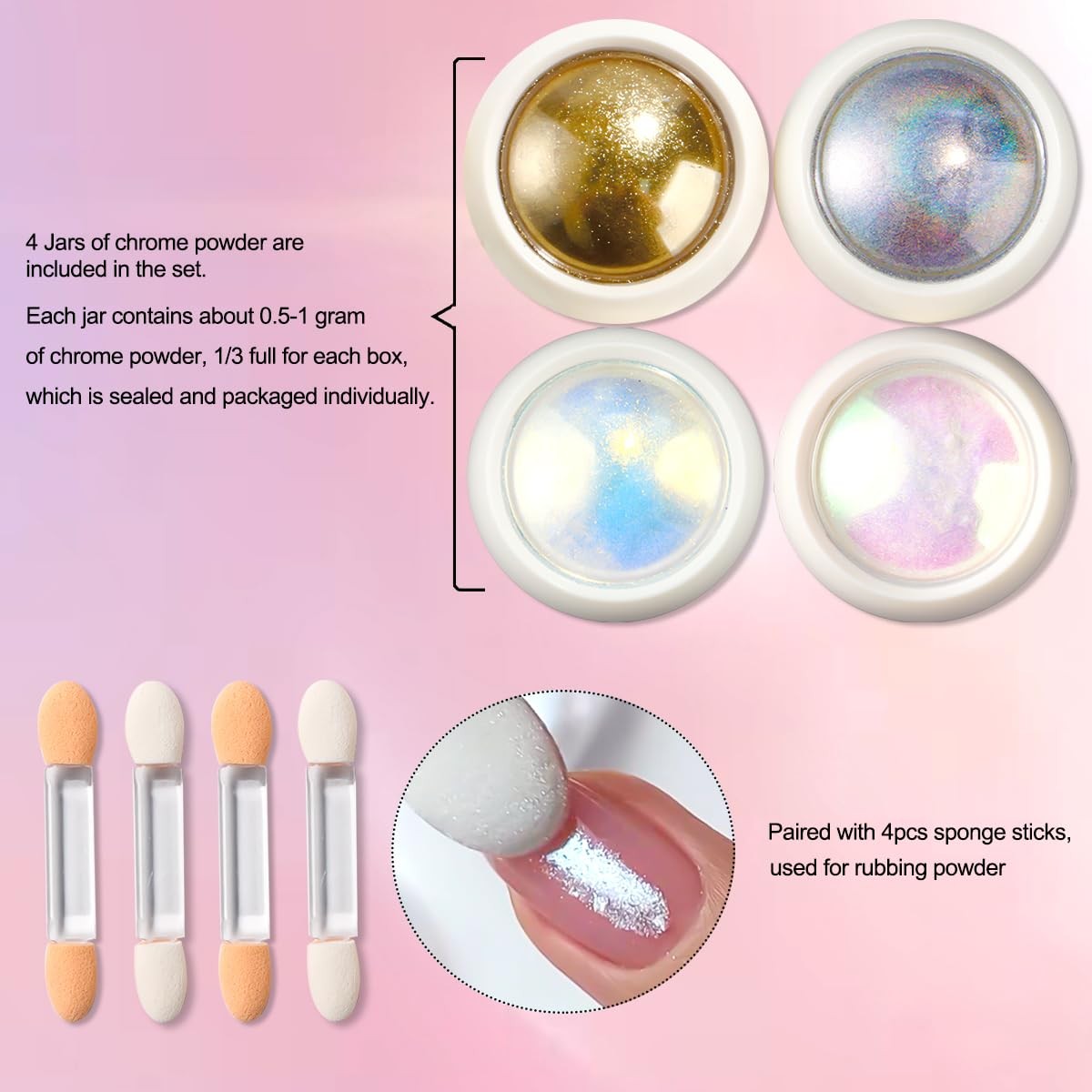 Holographic Mirror Gold Chrome Nail Powder for Gel Nails, Iridescent Aurora M…