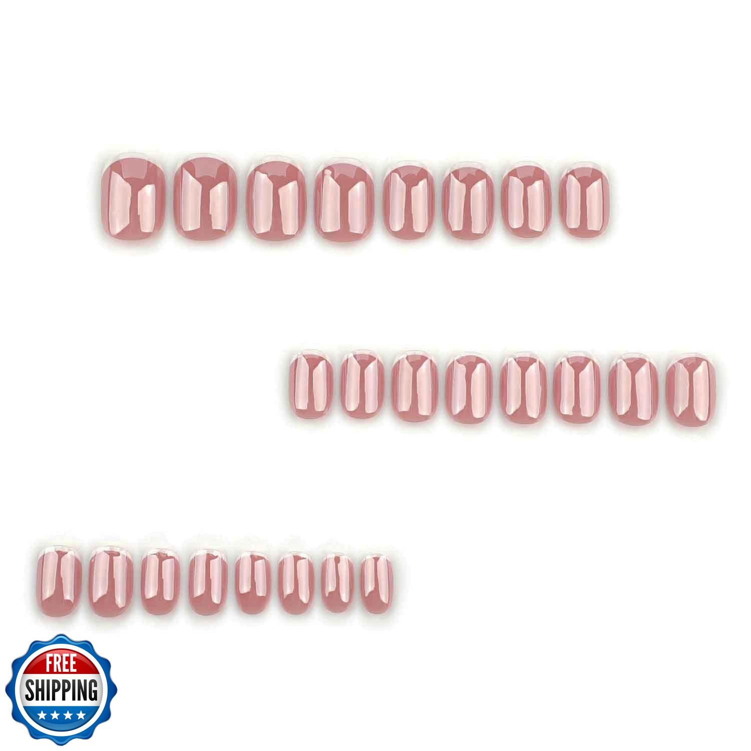 Chrome French Tip Press on Nails Extra Short Square Shaped Fake Nails Glossy