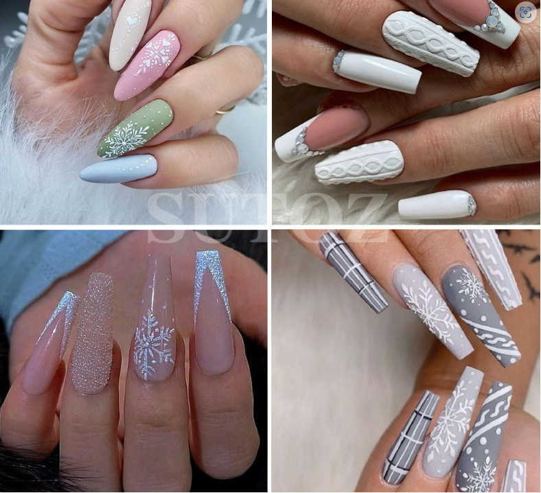 Christmas WHITE Glitter Snowflakes French Nail Art Stickers Decals Transfer NS44