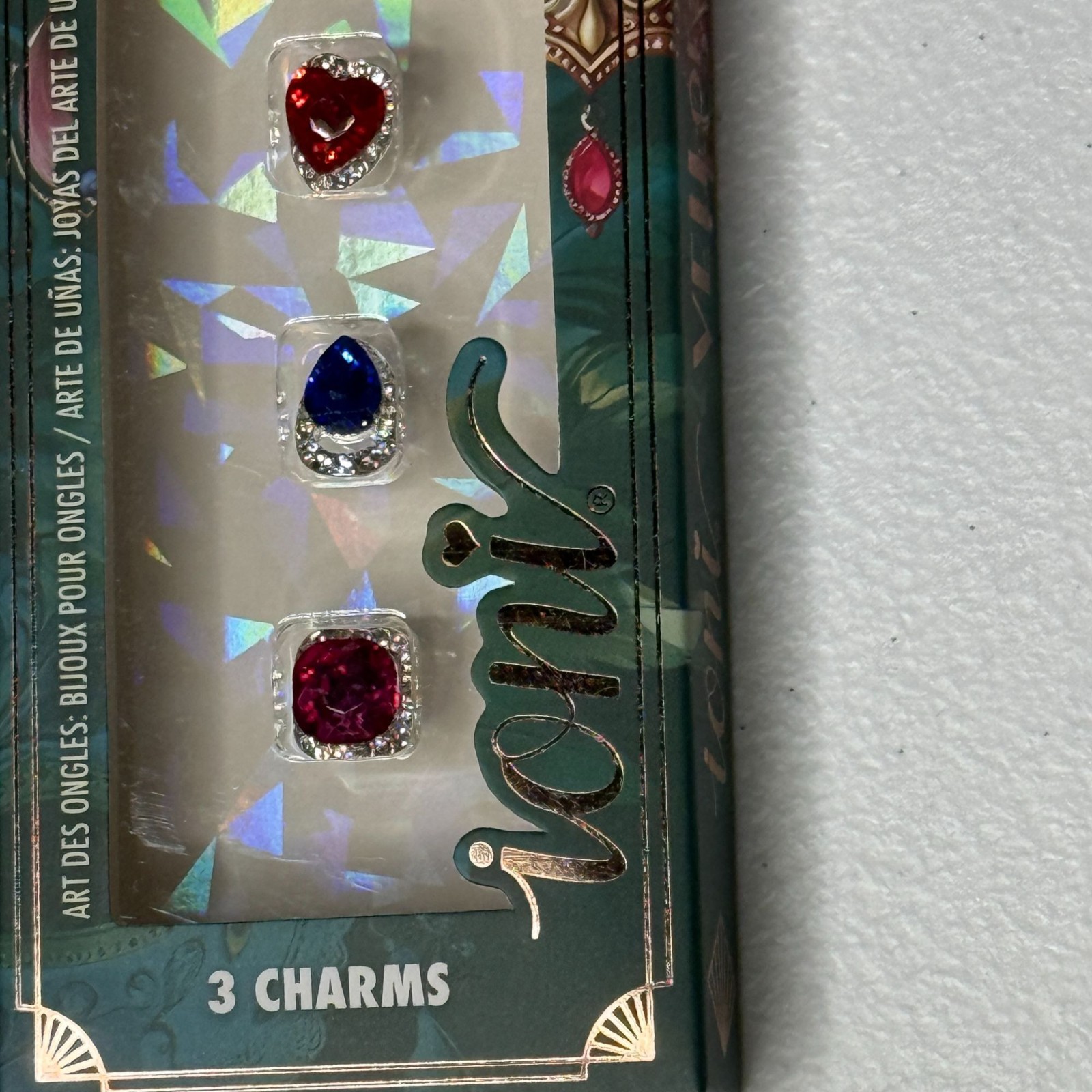 Ioni Nail Art Rhinestone Charms 3 Pack Red Blue Silver Nail Decorations NWT