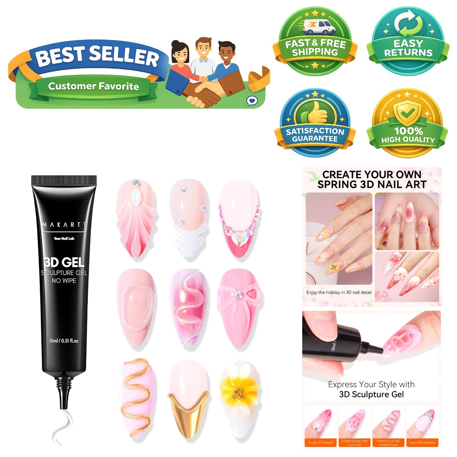 Versatile 3D Gel Nail Art Glue for DIY and Professionals – 15g, Strong Hold