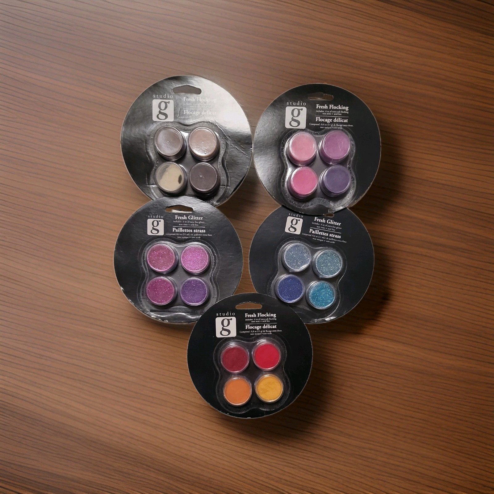 (3) 4pk Studio G Fresh Flocking plus (2) 4pk Fresh glitter NEW Nails & Crafts