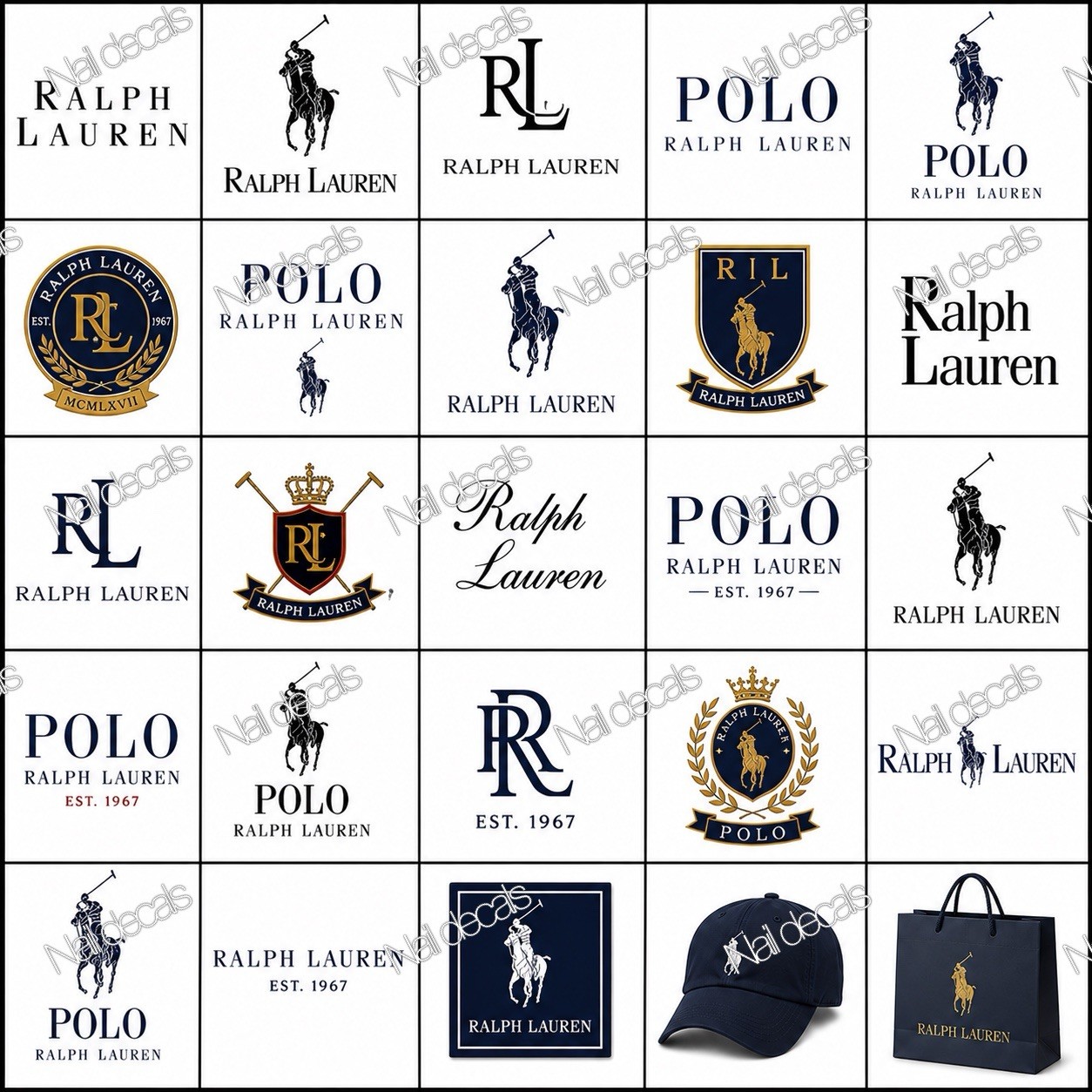Polo Nail Decals Clear Waterslide Transfer Set of 50 + Instructions