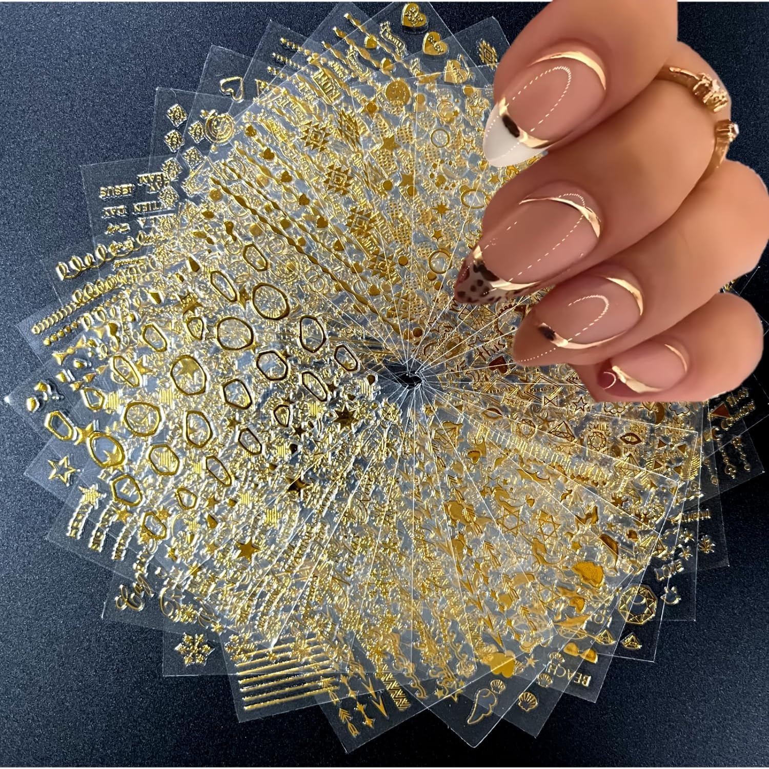 30 Sheets Gold Nail Art Stickers 3D Self-Adhesive Nail Decals Gold Line Star Nai