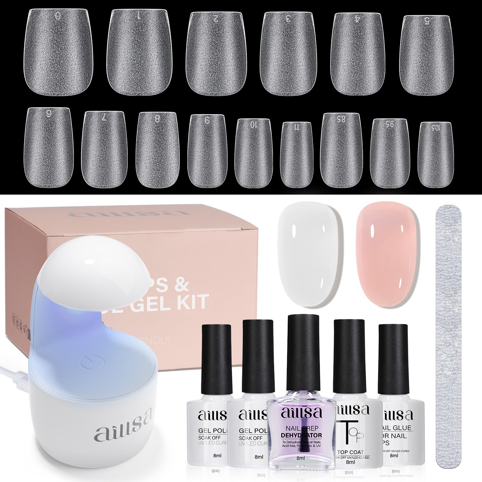 AILLSA Extra Short Coffin Nail Kit 240pcs Full Nail Tips