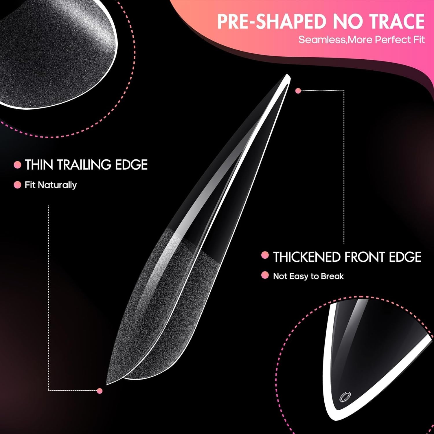 Durable Half Matte Long Almond Nail Tips – 240 Pieces for Perfect Manicures
