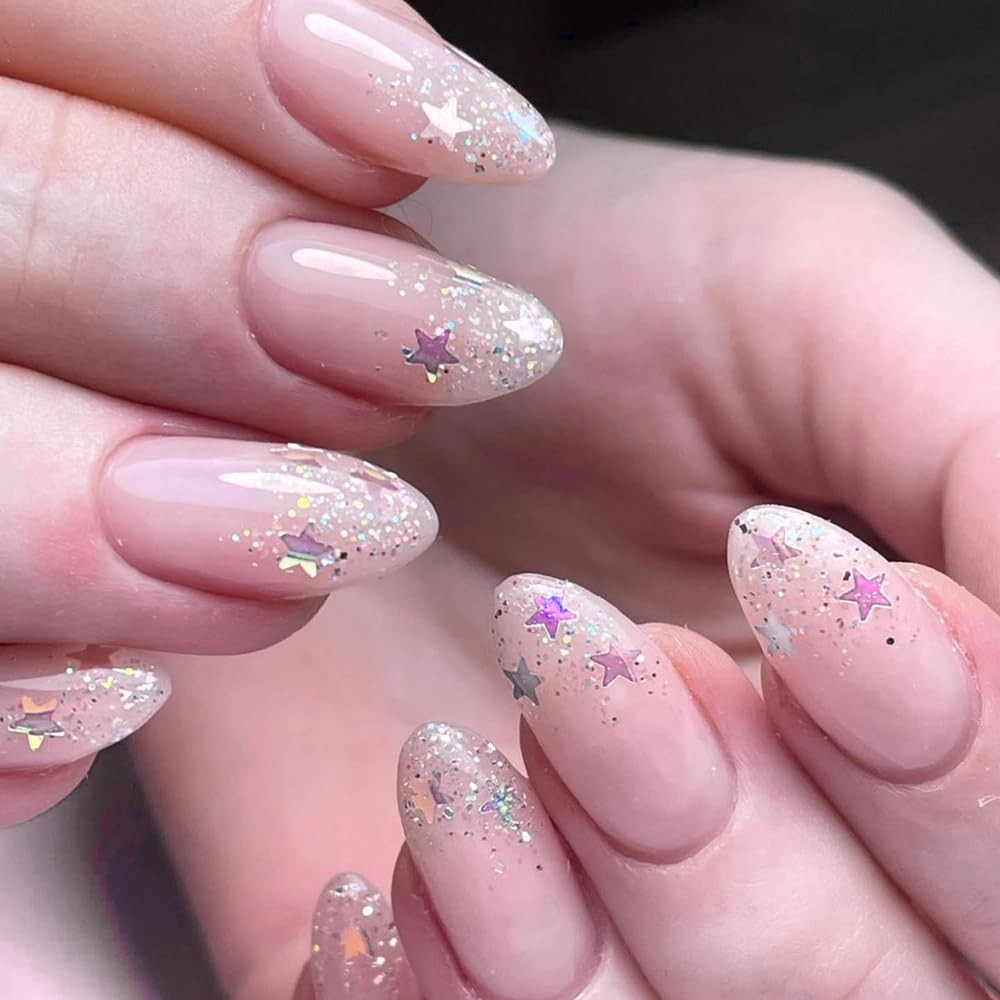 2 Boxes Colorful Heart Star Glitter for Nails Aurora Pink Nail Glitter Flakes…