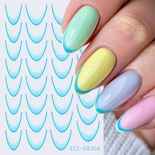 6 Sheets French Colorful Nail Art Stickers 3D Self-Adhesive Lines Gradient