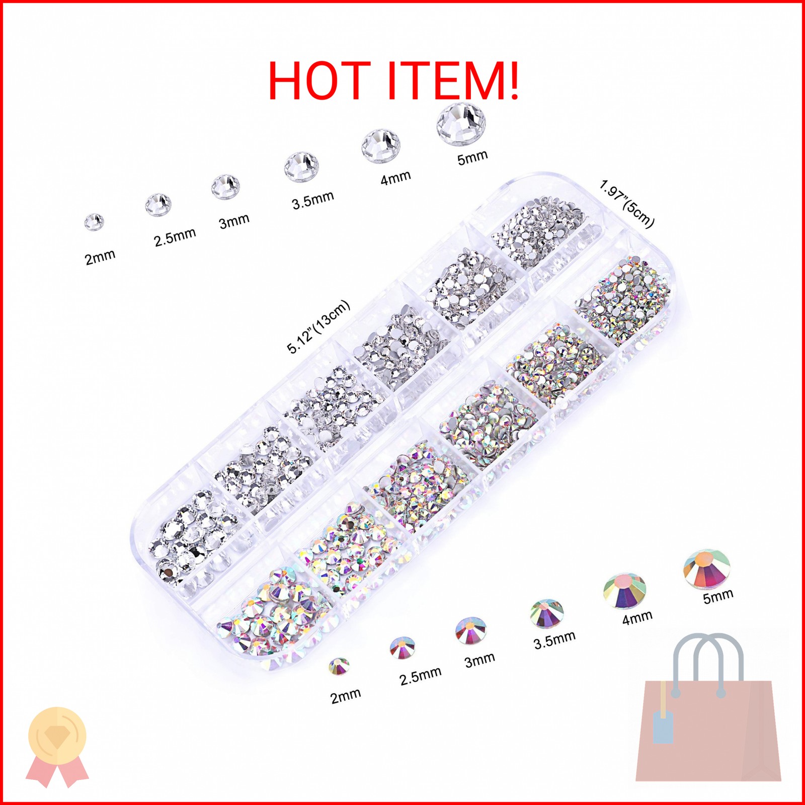 3000 PCS Rhinestones for Craft, PHOGARY AB Rhinestones Flat Back (Small Size 1.5