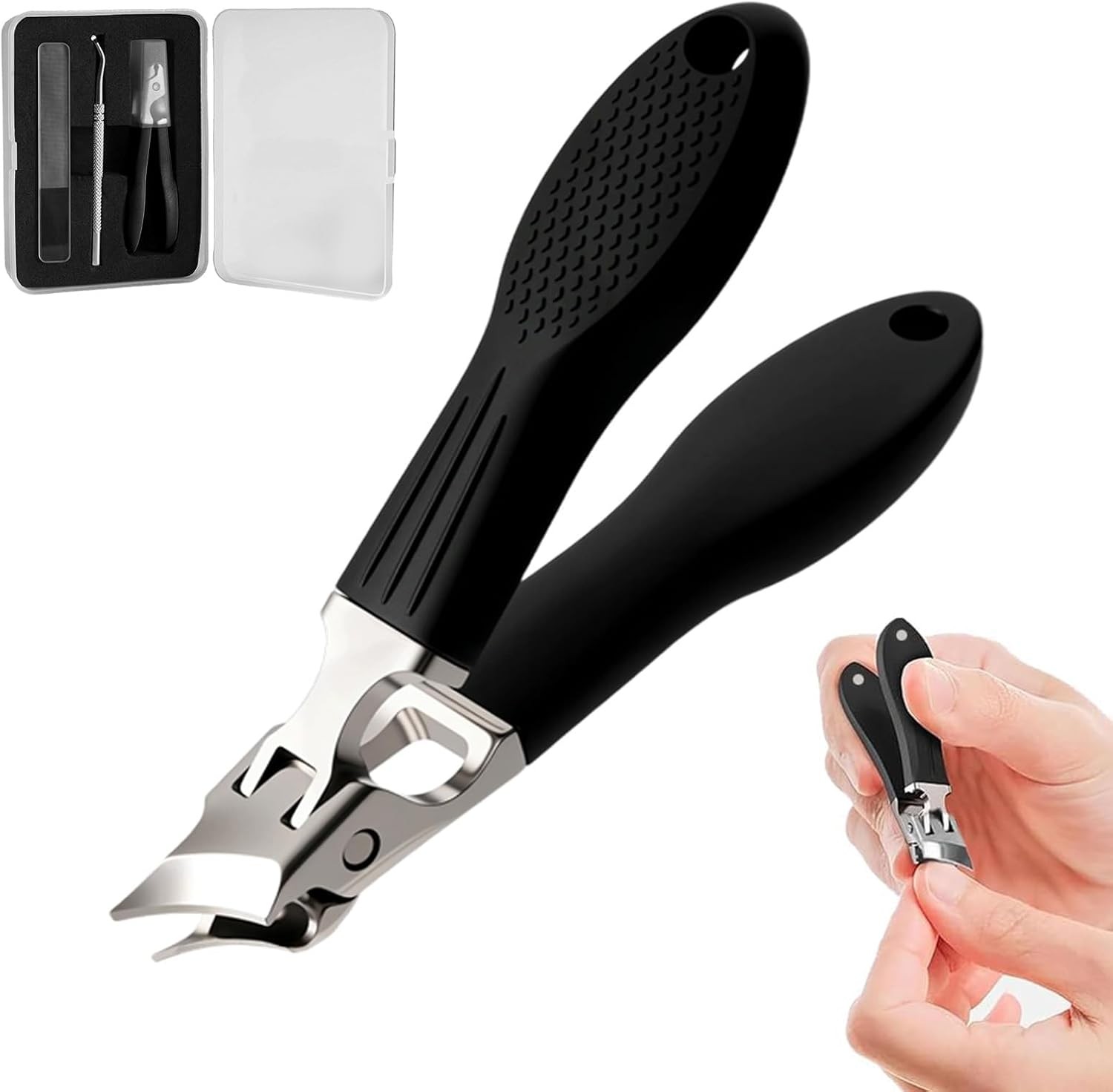 Wide Jaw Opening Anti-Splash Slanted Nail Clipper 3PCS Set with Case,