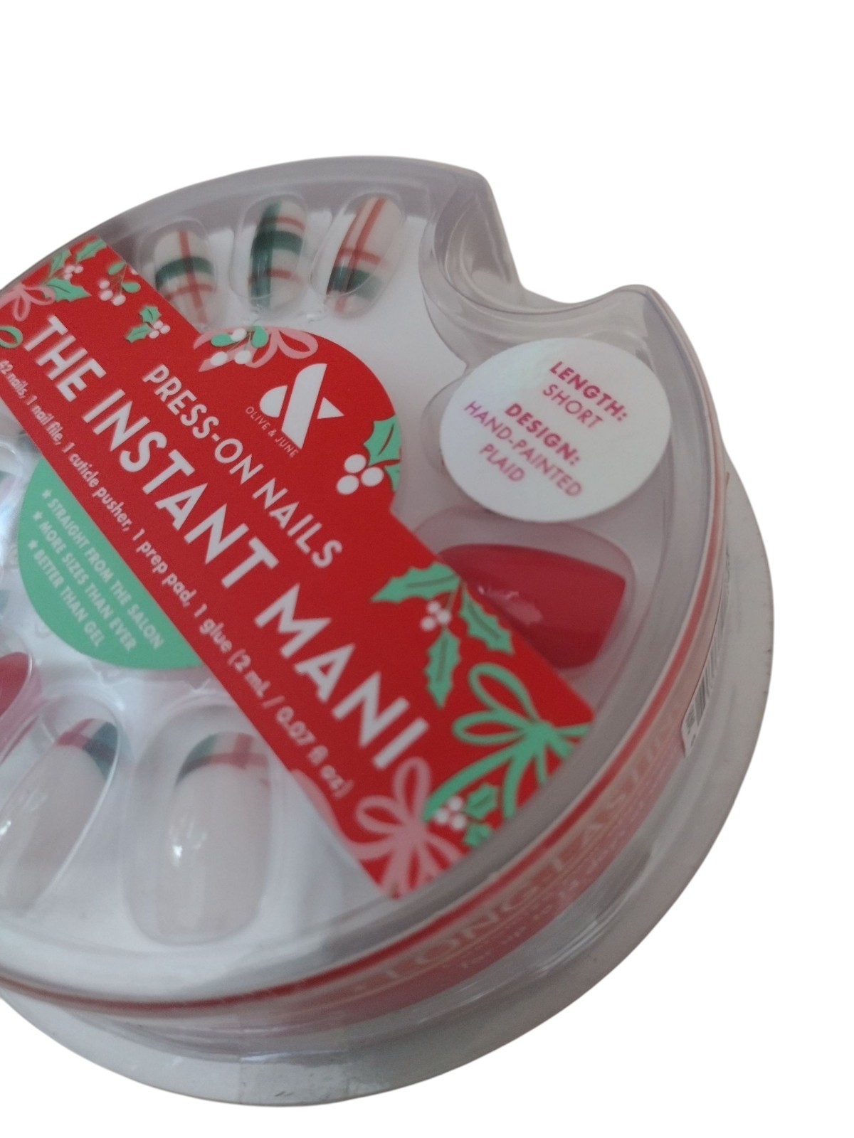 Olive & June THE INSTANT MANI 42ct SHORT LENGTH Press On Nail HAND-PAINTED PLAID