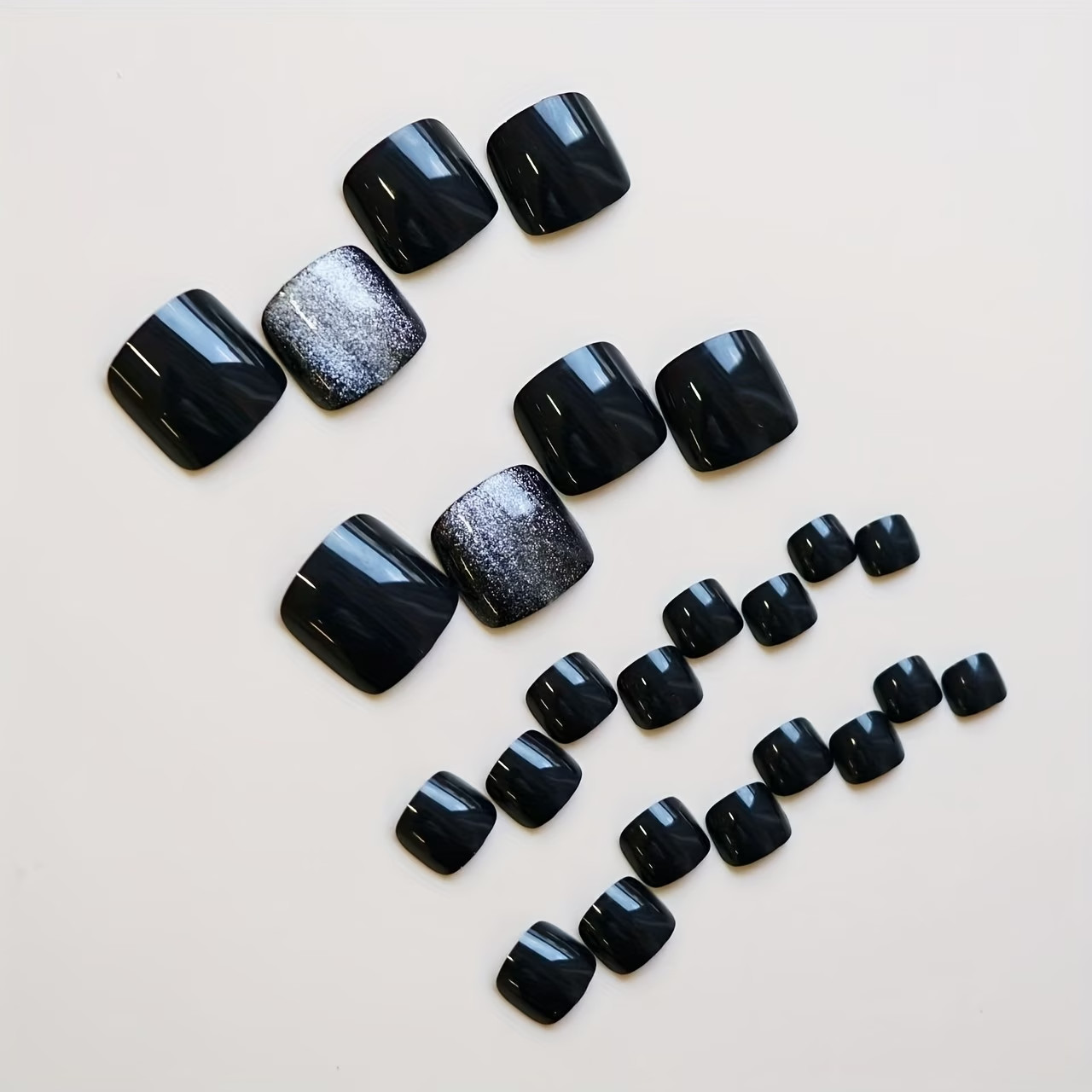 Set of 24 Black Cats Eye Crystal False Toenails