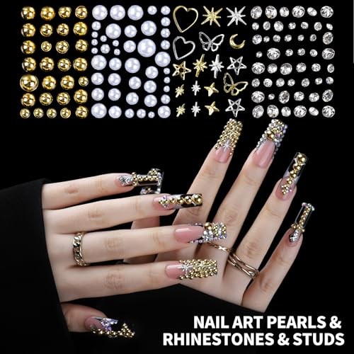 FAMDAMEI 24 Grid Nail Charms, white pink flower/colorful bow/sequin/clear pearl