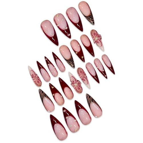 Long Press on Nails Stiletto Fake Nails French False Nails Brown B01-15