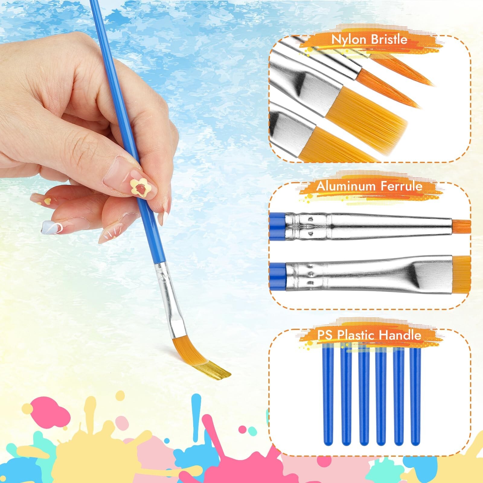 Small Paint Brushes Bulk, 88 pcs Nylon Hair Brushes, Flat Tip Round Acrylic P…