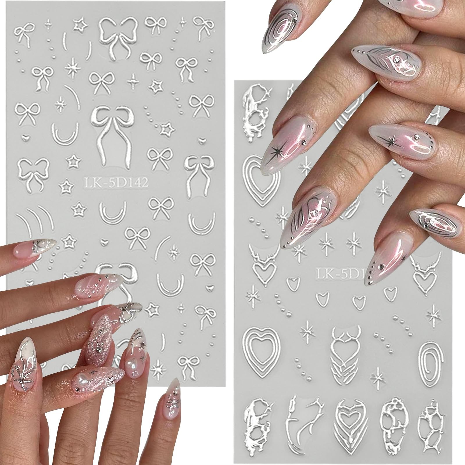 Nail Art Stickers 5D 3D Bow Cherry Flower Self Adhesive Spring Summer Design