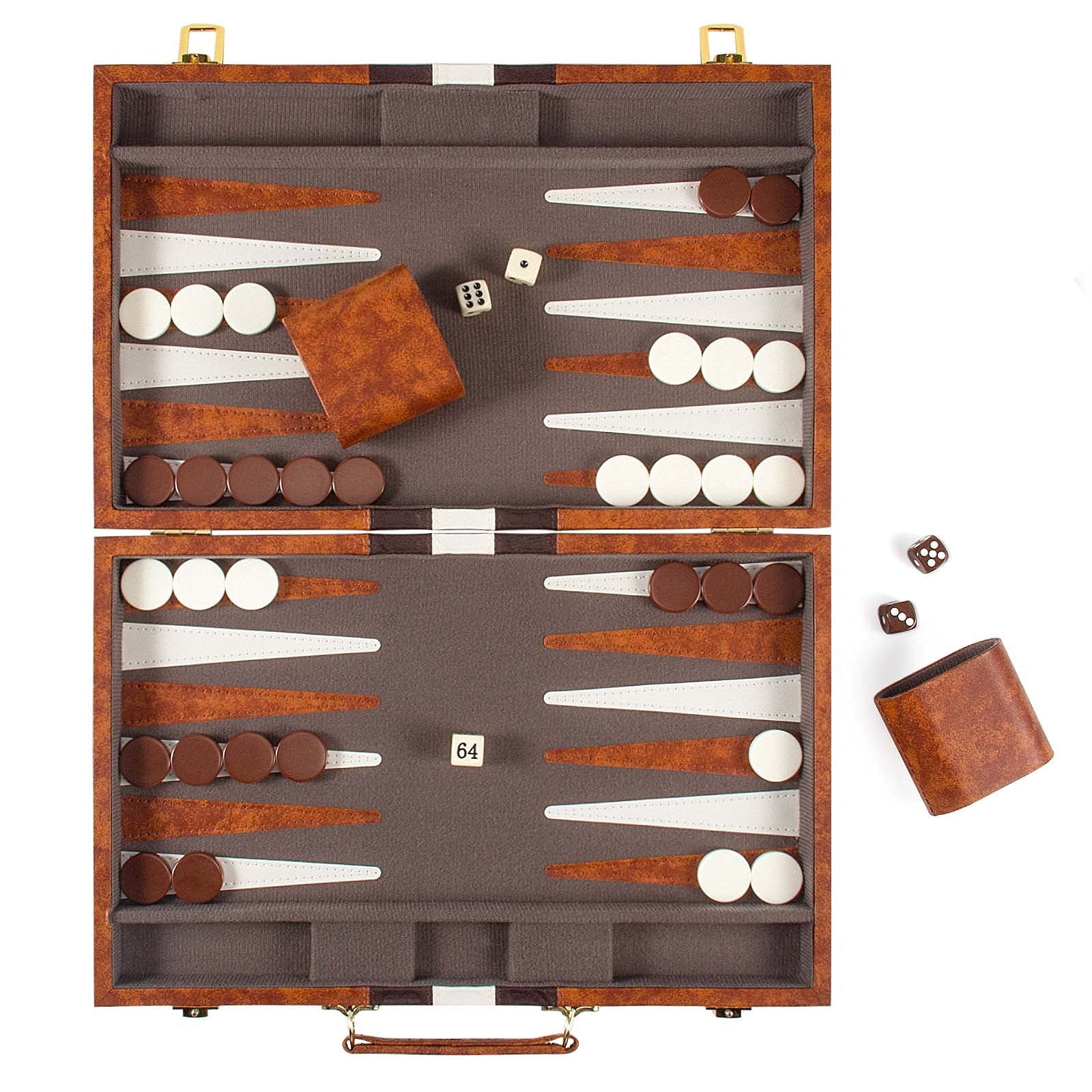 AMEROUS Backgammon Set, 15 Inches Classic Board Game with Medium, Brown