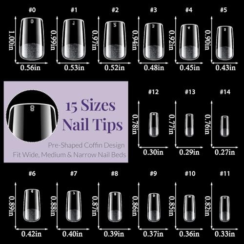 Nail Tips, 480pcs Soft Gel Nail Tips Square Shape Fake Clear Medium Square