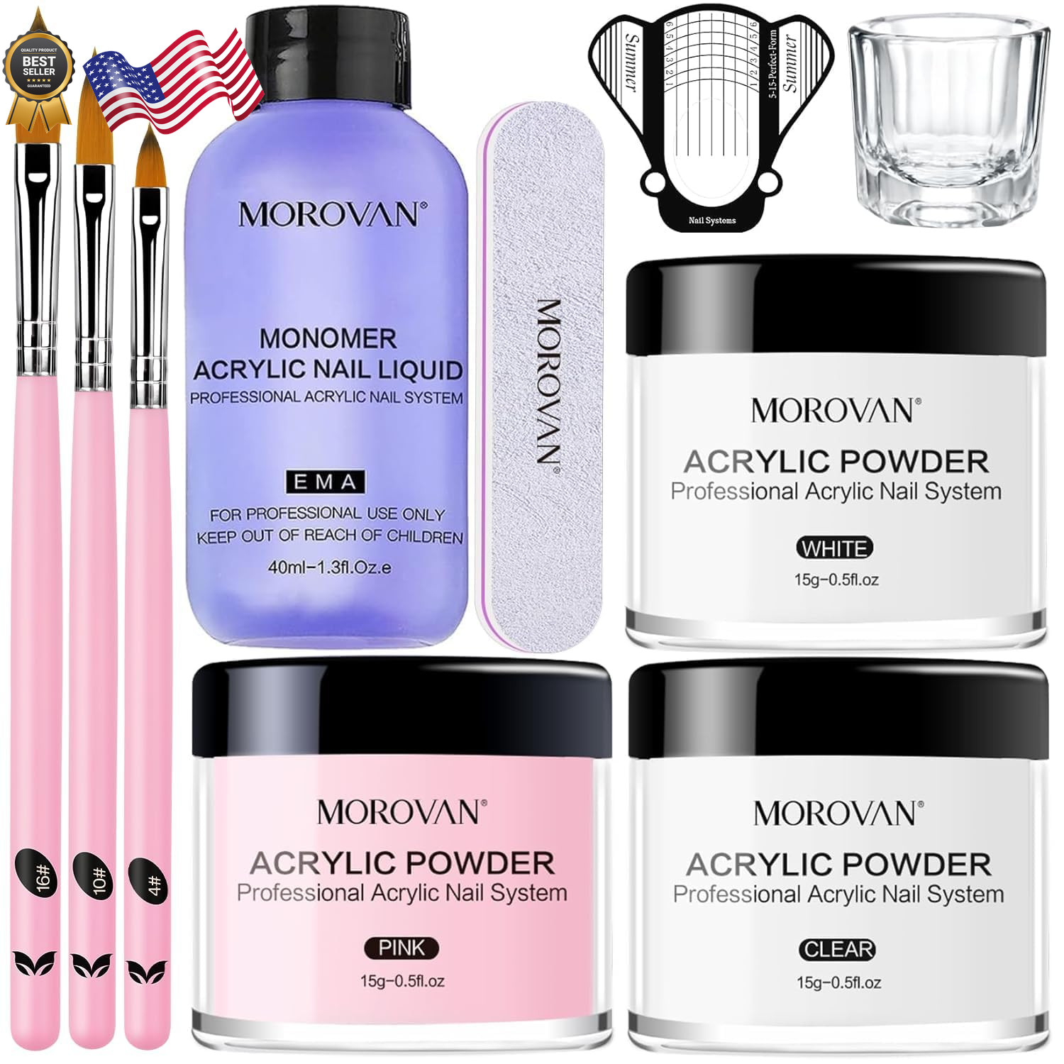 Acrylic Nail Kit: Clear Pink White Powder and Professional Liquid Set for Nail