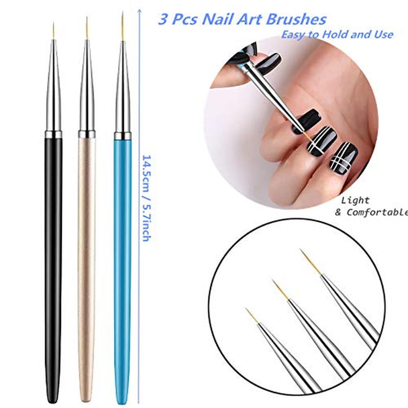 3PCS Nail Art Liner Brushes, UV Gel Painting Acrylic Nail Design Nylon Brush, Na
