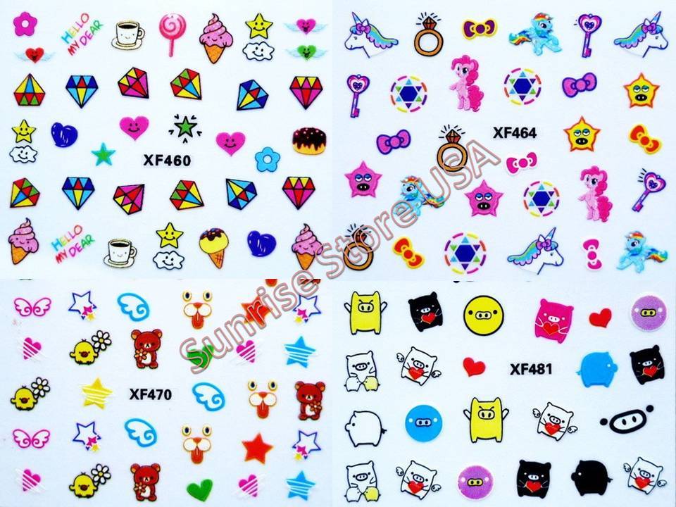 3D Nail Sticker Cartoon Unicorn My Little Pony Bear Piggy Cake Peel & Stick