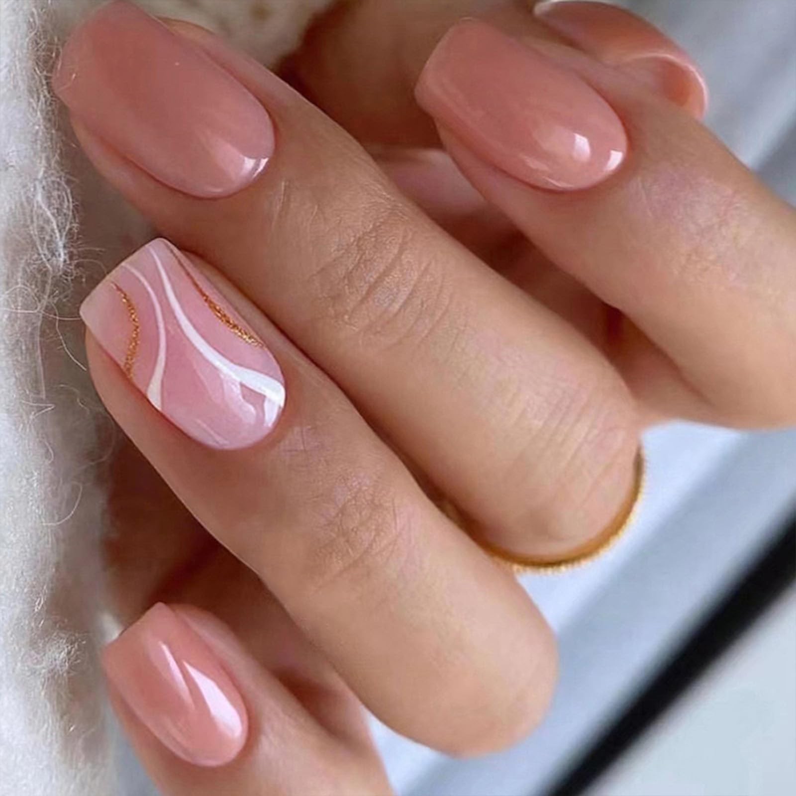 6 Packs (144 Pcs) Medium Press on Nails Square Fake Gold Medium, style2