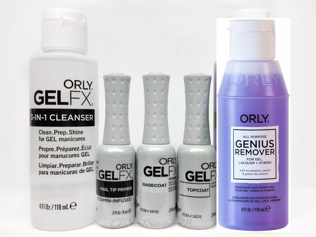 ORLY GELFX 5pc Kit – Base+ Top+ Primer .3oz & CLEANSER + Gel REMOVER 4oz
