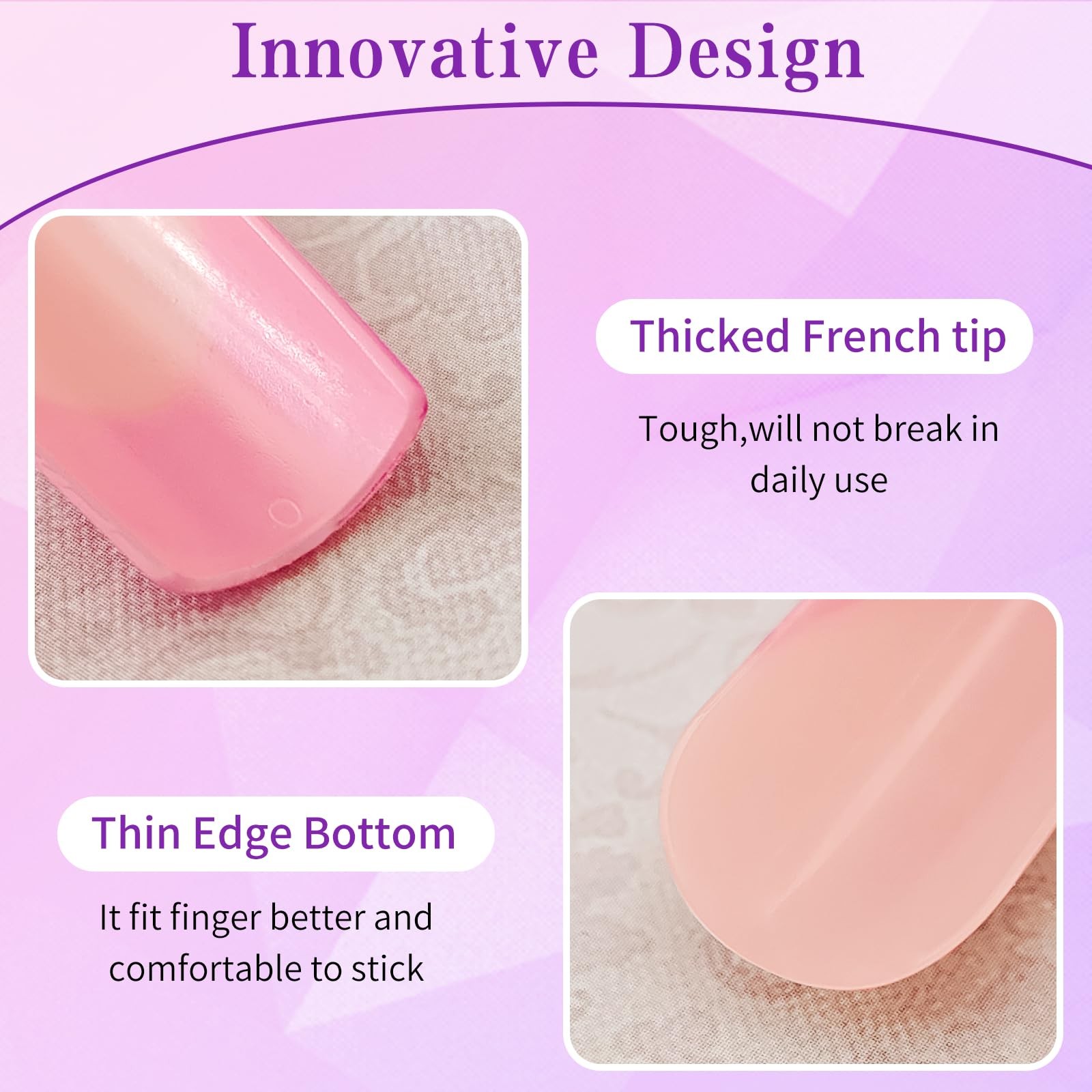 216PC Hot Pink French Tip Press on Nails Long Fake Nails Press ons with 10*Ad…