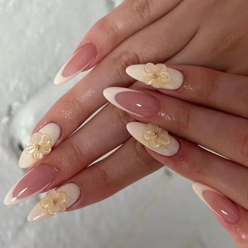 French Tip Press on Nails Short Almond Fake 0.04 Fl Oz (Pack of 24) Color 05