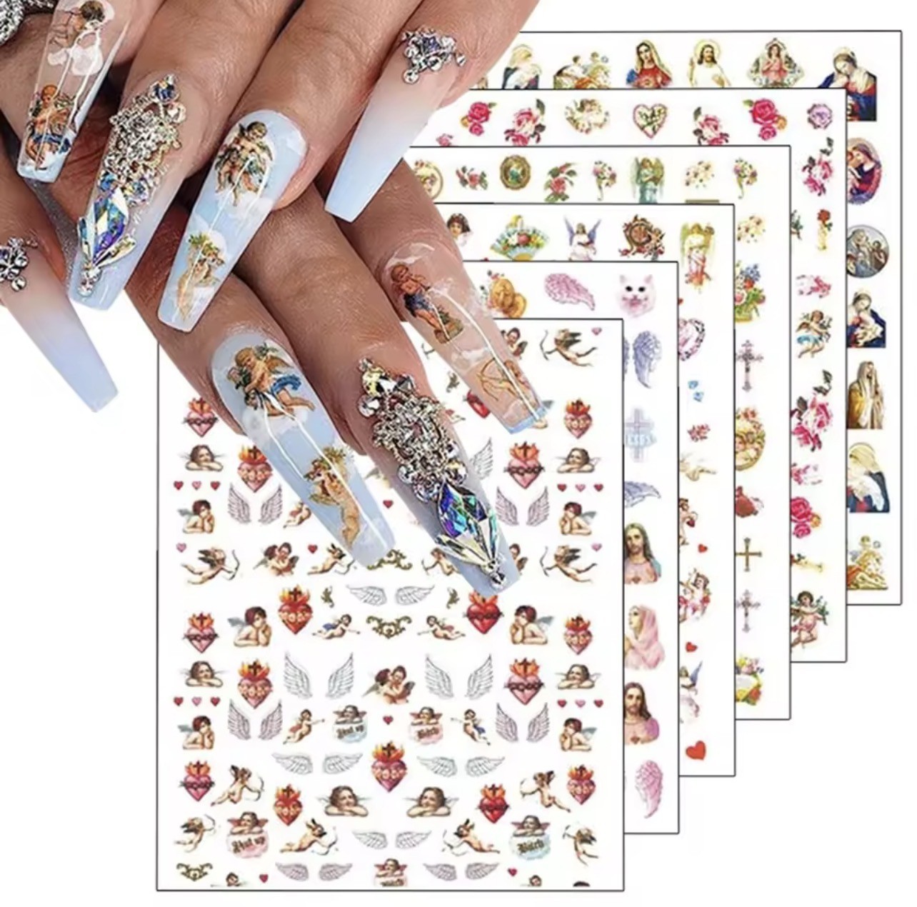 Religious Nail Art Stickers Jesus Mary Angels Catholic Christian Cross Design