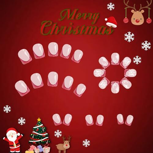 Christmas White Snowflake Press on Nails Short Square Christmas Design 1057
