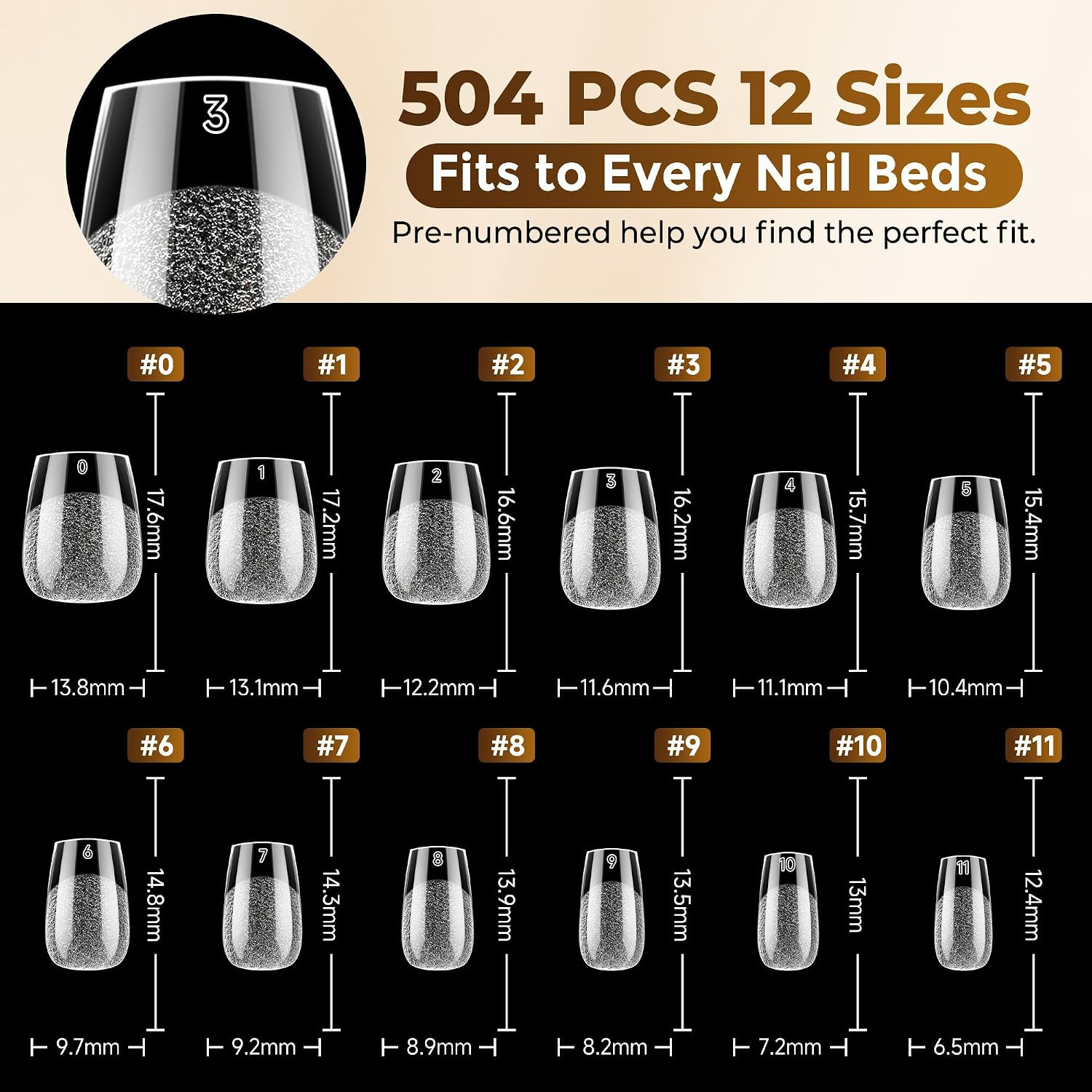 Extra Short Coffin Nail Tips 504PCS Pre-Etched Gel Tips | XS Short Nails 12 Size